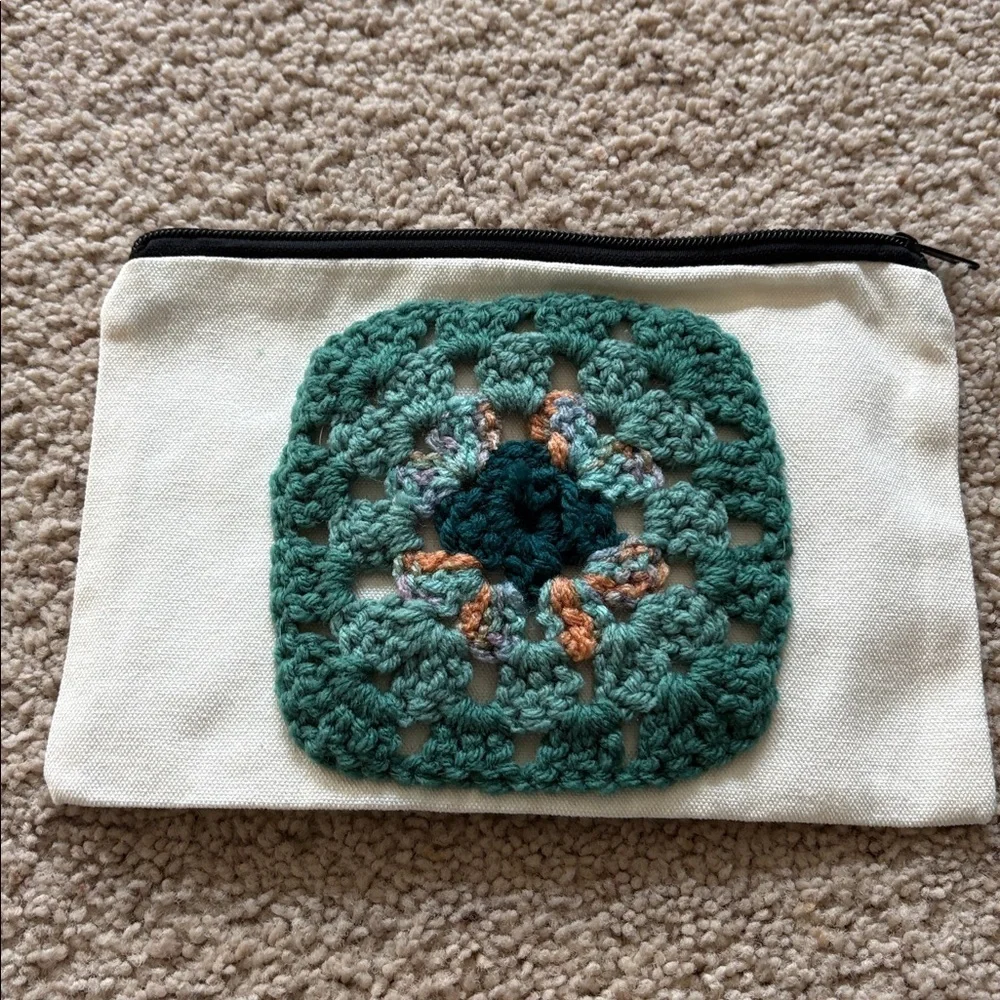 Handcrafted Crochet Accent Cosmetic Bag